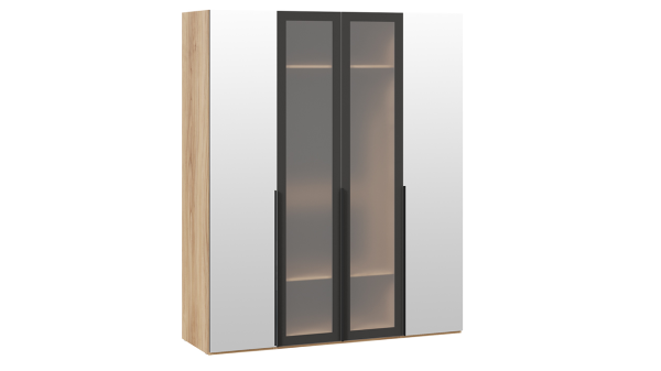 Шкаф для одежды 580 с 2 зеркальными и 2 стеклянными дверями Порто СМ-393.07.115
